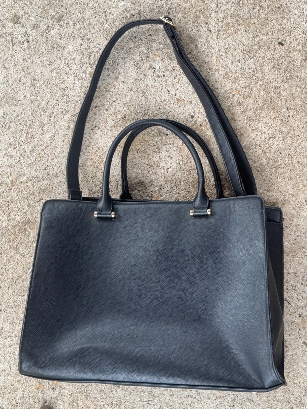 Structured Black Women's Satchel with Top Handles and Crossbody Strap